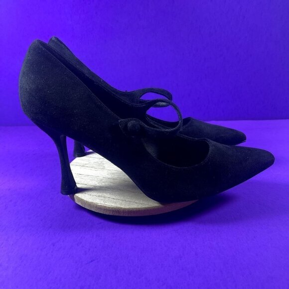 HALSTON Women's Black Suede Sicily Closed Toe Mary Jane Pumps Shoe Size 11-NEW - Picture 1 of 6